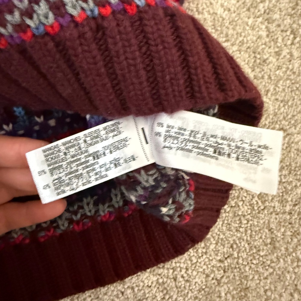 Zara Womens Fair Isle Mixed Knit Sweater Purple Red Cable Knit Sleeves Small - Picture 6 of 9